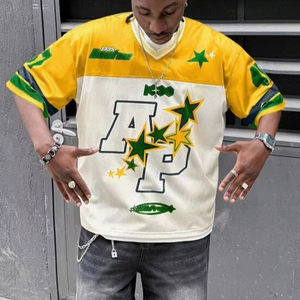 Maillot de football surdimensionné personnalisé en maille avec imprimé graphique étoile, numéro personnalisé, streetwear unisexe, chemise de sport, fournisseur en gros - Product Image 1