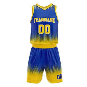 Custom Sublimated Basketball Jersey Uniform Blue Yellow Gradient V-Neck Sleeveless Quick Dry Adult Unisex Athletic Wear - Product Image 5