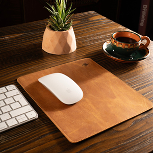 High Quality Genuine Leather Mouse Pad Stitched Edge Computer Mousepad Luxury Cowhide Leather <b>Desk</b> <b>Protector</b> LMP-0007 - Product Image 3