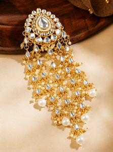 Elegante Cadena para el Cabello de Novia Chapada en Oro con Adornos de Perlas para Boda, Accesorio de Joyería para el Cabello de Mujer - Product Image 2