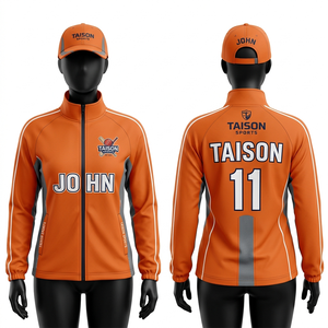 Women Cricket Training Jacket 290 GSM Premium Poly <b>Fleece</b> Red <b>Black</b> White Contrast Panels Sublimated Custom Logo Sportswear - Product Image 2