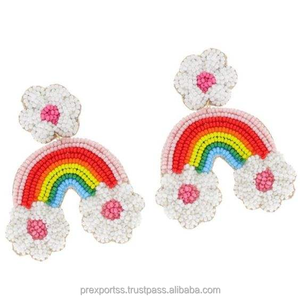 French Fries Seed Bead Drop <b>Funky</b> Food Design Flower Pattern Beaded Jewelry Statement Trendy Party Wear Stylish Fashion Gift - Product Image 4