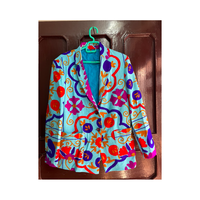 Blazer con estampado floral colorido para mujer, chaqueta de primavera con cuello vuelto, manga larga, ropa exterior de poliéster