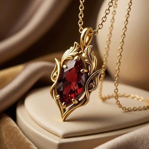 Pendentif Breloque Vintage Elven en Argent Sterling 925 Plaqué Or avec Pierre de Naissance, Bijou Inspiré de la Fantaisie, Cadeau Spécial pour Femme - Product Image 1