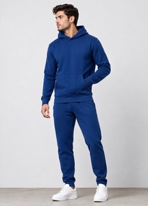 Conjunto Deportivo Informal para Hombre, Sudadera con Capucha Azul Sólido y Pantalones Deportivos hasta el Tobillo - Product Image 1