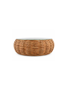 Modern Round Rattan <b>Coffee</b> <b>Table</b> With Tempered <b>Glass</b> <b>Top</b> Handmade Living Room Furniture Hiqh Quality Detail Rattan - Product Image 5