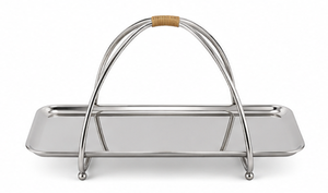 Elegante Bandeja de Servir de Metal Plateado con Asas Arqueadas y Patas Elevadas, Plato Rectangular de Lujo para Comida, para Mesa de Buffet - Product Image 2