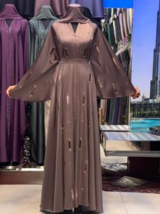 2026 New V Neck Long Sleeve Floor Length Modest Polyester Handmade <b>Flared</b> Hem Abaya Beaded Detail Women's Traditional Muslim - Product Image 1
