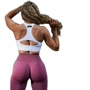 Sujetador deportivo sin costuras para mujer, cuello halter, espalda cruzada, color liso, top corto - Product Image 2