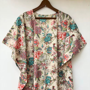 Nuevo Kaftán Naaz Textile con Estampado Animal, Cuello en V, Cordón Ajustable, Manga Corta, Corte Evase, Suave, 100% Algodón, Verano, Encaje, Largo Completo, para Mujer - Product Image 1