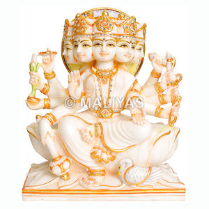Ídolo de Gayatri Mata en Mármol Panchmukhi |   Murti de Gayatri Devi de Cinco Caras para Templo – Maliyas - Product Image 1