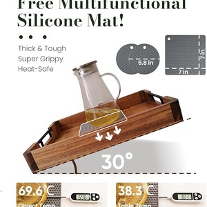 Bandeja de madera maciza para desayuno con asas |   Bandeja de Servicio para Sofá, Cama y Mesa de Centro |   Bandeja de Madera Resistente para Servir Alimentos - Product Image 5