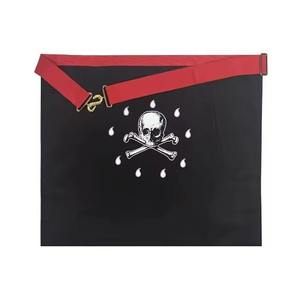 Tablier maçonnique avec bordure rouge, étoile dorée brodée, accessoire cérémoniel maçonnique avec sangle réglable - Product Image 2