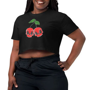Black Cheery Print Comfortable Lightweight Best Supplier Breathable Slim Fit Short Sleeve Top Seller Slim Fit Women Crop Top - Product Image 4