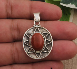 Colgante de Plata de Ley 925 con Jaspe Rojo Natural Chapado en Platino Estilo Vintage, Amuleto de Corazón con Gema, Joyería al por Mayor, Precio de Fábrica - Product Image 2