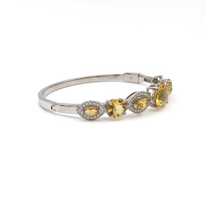 Classic 925 Sterling <b>Silver</b> Citrine <b>Bangle</b> Marquise Cut White Gold Tone Rhodium Plated <b>Bracelet</b> Diamond Dust Clasp for Women - Product Image 1