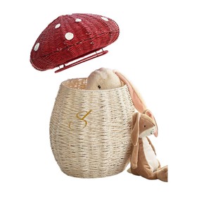 Mushroom Rattan Storage <b>Basket</b> with Lid Red Woven <b>Plant</b> Shaped Toy Organizer Bin Cute Woodland Nursery Hamper - Product Image 2