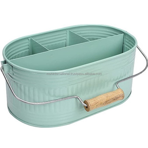 Galvanized Metal Farmhouse Storage Tray Rustic Storage Caddy Storage Silverware Utensil Organizer Holder Caddy - Product Image 2