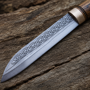 Couteau Viking en acier au carbone celtique fait main avec manche en bois sculpté et fourreau assorti - Product Image 4