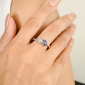 18K White Gold Toi Et Moi Diamond Ring with Pear Sapphire Accents - Product Image 1