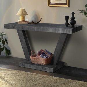 Armadio portaoggetti da 60 pollici Vintage in legno a 2 livelli con impiallacciatura solida con Design rustico per ingresso per divano da soggiorno - Product Image 4