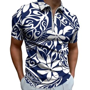 Polo de manga corta para hombre con estampado sublimado azul y blanco, con cremallera, transpirable, informal, de poliéster tejido. - Product Image 6
