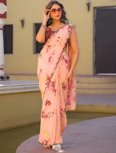 Sari de Georgette Bordado y Estampado KV, Estilo Bollywood - Product Image 5