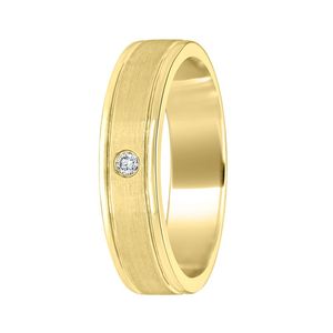 Yellow Gold Single <b>Round</b> Lab Grown Diamond <b>Brushed</b> Finish Mens Wedding Band - Product Image 1