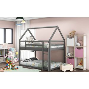 Letto a castello basso grigio a due piazze con scaletta, letto a casetta per bambini (Vecchio SKU WF197808AAE) - Product Image 4