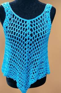 Top de crochet azul, talla M/L, prenda de crochet para cubrirse - Product Image 2