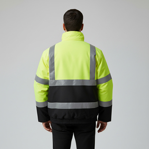 เสื้อแจ็คเก็ตนิรภัยสะท้อนแสง Hi Vis มาตรฐาน ANSI Class 1 สำหรับงานก่อสร้างกลางแจ้ง กันน้ำ กันลม มีฮู้ด พร้อมไฟ LED สำหรับผู้ชาย  รับสกรีนโลโก้ - Product Image 2