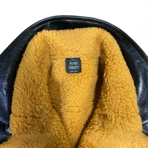 Unisex Black Real Leather Mustard Shearling <b>Aviator</b> Biker Moto <b>Jacket</b> Buckle Zip Fashion Outerwear Custom Logo <b>Jacket</b> - Product Image 6