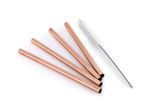 Kit de pailles réutilisables en cuivre avec brosse de nettoyage et pochette en velours – Vaisselle durable pour jus, smoothies et cocktails - Product Image 4