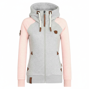 Sudadera con Capucha para Mujer, Otoño, Informal, Tejida, Transpirable, con Cierre, Diseño de Parches, Manga Larga, Largo Regular - Product Image 1