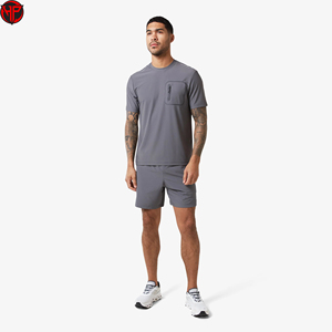 Shorts de course gris pour hommes, pantalons courts d'entraînement athlétique, shorts de sport à séchage rapide avec poche zippée, vente en gros - Product Image 2