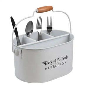 Organizador de Cubiertos de Metal Galvanizado Estilo Rústico, Resistente, No Plegable, de 5 Niveles, con Asa de Madera, para Cubiertos y Platos - Product Image 6