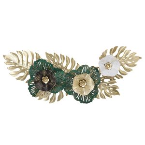 Handcrafted Metal Floral Leaf Wall Art Decor Gold Green <b>White</b> Modern Luxury Wall <b>Hanging</b> Sculpture - Product Image 1