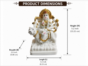 Ídolo de la Diosa Durga en Oro Blanco sobre Tigre, 5.2 Pulgadas, Sherawali Mata Murti para Templo, Escritorio, Sala de Estar y Decoración Navratri Pooja - Product Image 2
