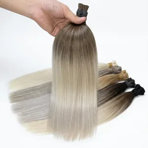 Ombre Ash <b>Blonde</b> Human Hair Wefts Long Straight Bulk Hair Extensions Natural Color Gradient ombre hair wefts 100% unprocessed - Product Image 5