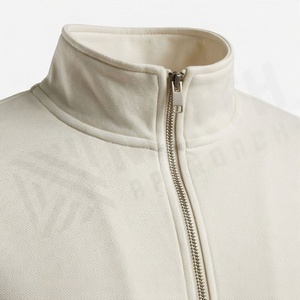 Men's Cream Color Full Zip <b>Tracksuit</b> Solid Design Casual Sportswear With Side Pockets Stand Collar Regular Fit Autumn Wear - Product Image 4