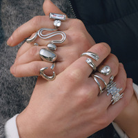 Bague ouverte classique en acier inoxydable bicolore réglable, plaqué or 18 carats PVD, style minimaliste, imitation perle géométrique JR, vente en gros
