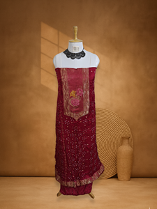 Élégant costume Bandhani tissé à la main en Banarasi Pichwai pour femmes, vêtement traditionnel au meilleur prix - Product Image 6