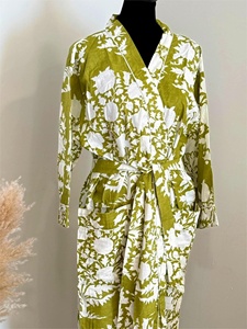 Robe Kimono en Coton Imprimé à la Main, Peignoir Kimono Indien en Coton, Robe Longue d'Été pour Femme, Robe de Nuit - Product Image 4