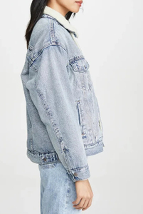 Veste en jean ample à col rabattu, manches classiques, style décontracté automne, unisexe, en denim tissé délavé - Product Image 2
