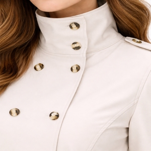 Abrigo Largo de Mujer, de Cuero Genuino, Color Sólido, Doble Botonadura, Elegante, con Cinturón, Moderno, Lujoso y Cómodo - Product Image 5