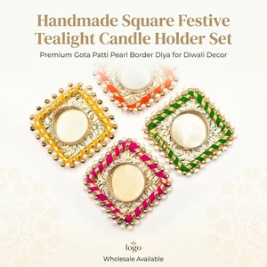 Handmade Brass Eco-Friendly Square Festive Tealight <b>Candle</b> Holder Set | Wholesale Customized Color Wedding Traditional Rangoli - Product Image 4