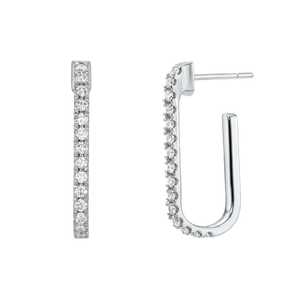 Large Rectangle Round Lab Grown Diamonds <b>Hoop</b> <b>Earrings</b> Minimalist Delicate Push Back Huggies For Women 14k <b>Solid</b> Gold 925 <b>Silver</b> - Product Image 3