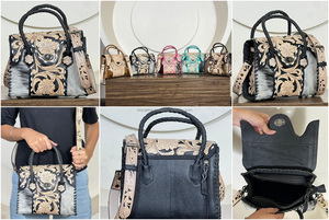 Bolso de mano mini tipo satchel de cuero repujado de vaca hecho a mano estilo occidental 2026 para mujer, con diseño floral grabado, bandolera y bolso tote de piel con pelo. - Product Image 3