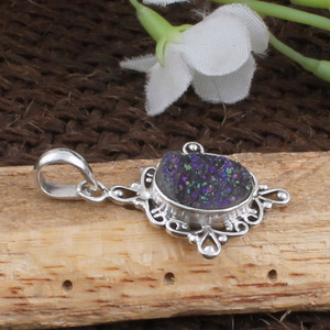 Natural Sparkling Druzy Agate <b>Pendant</b> 925 Sterling Silver Colorful Duzy Quartz Geode Necklace Charm <b>Crystal</b> Jewelry for Women - Product Image 3