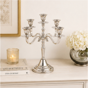 Unique <b>Silver</b> 5 Arm Candle Holder Metal Candelabra Centerpiece for Wedding Table Decoration <b>Candlestick</b> Stand Factory Price - Product Image 4